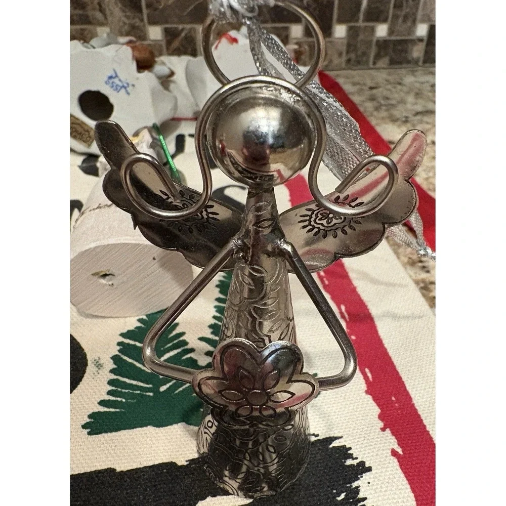 Angel Bell Ornament figurines‎ ceramic silver  Vintage Lot of 8